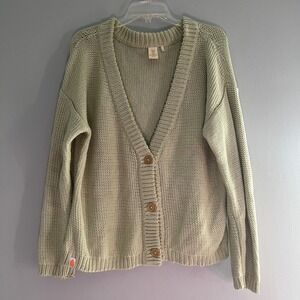 SHXT THAT I KNIT Women's XL Sage Green 100% Pima Cotton Cardigan Sweater Chunky